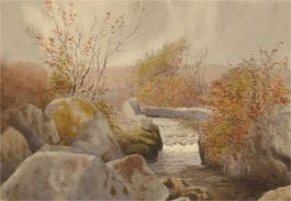 Early 20th Century Watercolour - Autumn River in Morning Mist