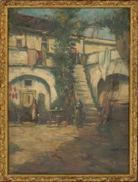 Late 19th Century Oil - Courtyard Scene