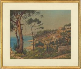 Gustave Braehert Cassis - 1958 Watercolour, Rural Italian Coastal Scene