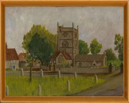 A. T. Barry - Signed & Framed 1954 Oil, Queen Charlton Church