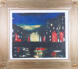 William Austin (b.1940) - Framed Contemporary Oil, Abstract Night Scene