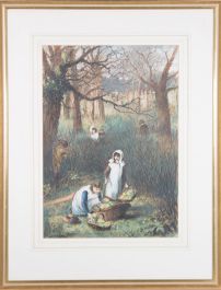Mid 19th Century Watercolour - Gathering Wintercress Flowers