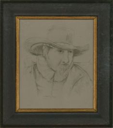 20th Century Charcoal Drawing - Gentleman in Wide-Brimmed Hat