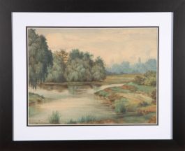 H. Morant - 1894 Watercolour, Misty Wetlands