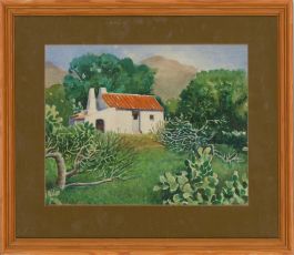 1982 Watercolour - Garden Scene with White House