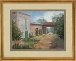 Mary G. Bishop - Framed 20th Century Pastel, Villa Canon Bos, Dordogne