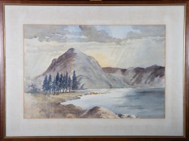 20th Century Watercolour - Mountain Lake