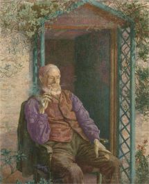 Harold Pollitt - Signed & Framed 1897 Watercolour, The Smoker