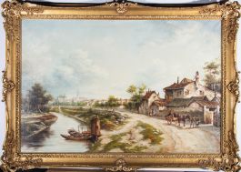 Roberto Scalvini (b.1950) - 20th Century Oil, Town Scene with River