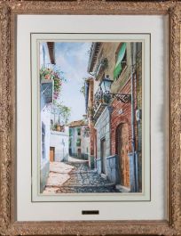 J. Carmona - 20th Century Watercolour, Cobbled Street View