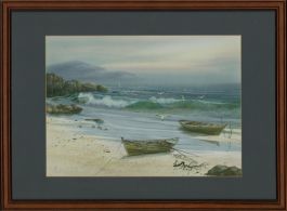 Contemporary Watercolour - Seagulls and Fishing Boats