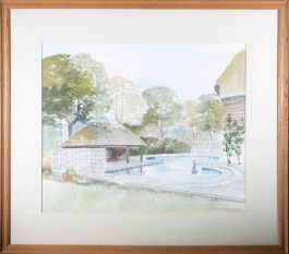 J.W. Jenkins - 1964 Watercolour, Swimming Pool