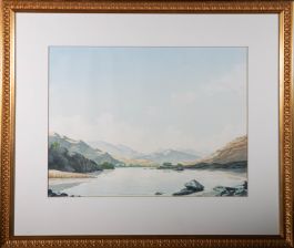 David Harbour AGMA - 20th Century Watercolour, Lake Scene with Mountains