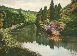 T.W. Bagley - 1922 Watercolour, Rural Canal
