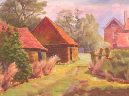 20th Century Oil - Rural Scene with Cottages