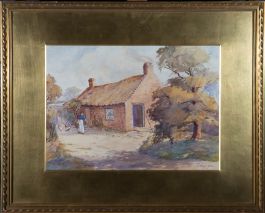 H. Heald R.N.B.A. - 1915 Watercolour, Cottage Scene with Figure