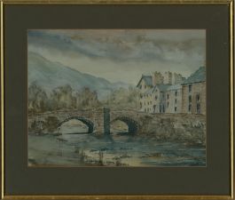Jones - 1999 Watercolour, River Scene with Double Arched Bridge