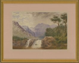 S.E. Bedford - 1874 Watercolour, View with Waterfall