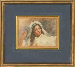 Late 19th Century Watercolour - Pretty Woman In White