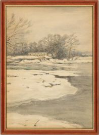 Arowinoa Ellen Constable (1893-1966) - Watercolour, River Chelmer in Winter