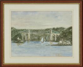 Contemporary Watercolour - Menai Suspension Bridge