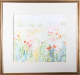 20th Century Watercolour - Poppy Field