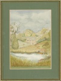 20th Century Watercolour - House In The Trees