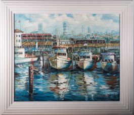C. Strachan - Contemporary Oil, Boats in a Harbour