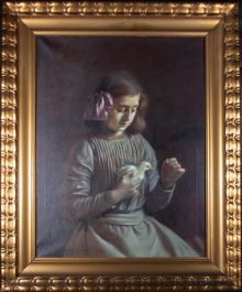 Eduardo Flo Guitart (1881-1958) - Fine, Large 1911 Oil, Girl with Chick