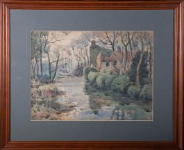 James Brindle (1893-1977) - Watercolour, Riverside Cottage