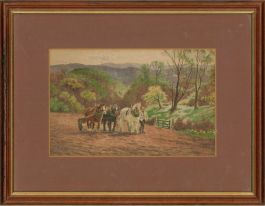 Fred A. Gibson - 1922 Watercolour, Workhorses Rolling the Field