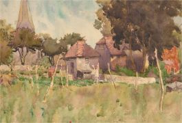 Mid 20th Century Watercolour - Rural Village Scene