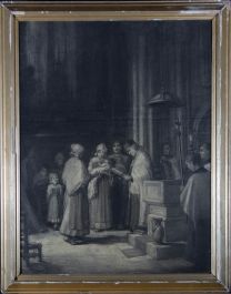 Mid 19th Century Charcoal Drawing - Christening