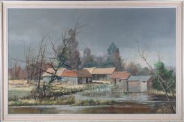 Dunn - Contemporary Oil, Swollen River By The Farm