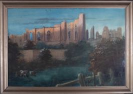 George Hunt - 1920 Watercolour, Landscape with Ruins and Cattle