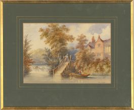 J. J.  - 19th Century Watercolour, By the Weir