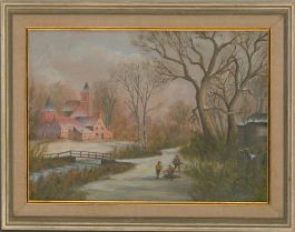 Frank Broadbent - 20th Century Oil, Village in Winter