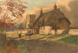 Alexander Hellier Berens (1865–1959) -Early 20th Century Etching, Autumn Village