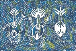 Mungamthama - Signed Mid 20th Century Silkscreen, Dancing Stream Turtles