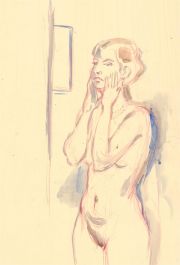 Lewis Davis (1910-1979) - Mid 20th Century Watercolour, Nude in Blue and Red