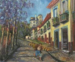 M. Fernee - 1958 Oil, Figure with Baskets
