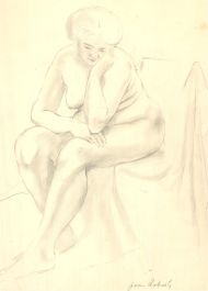 Jean Roberts  - 20th Century Graphite Drawing, Nude on Chair
