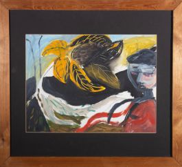 Claire B. - 1985 Acrylic, Figure and Leaves