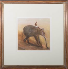 20th Century Watercolour - Elephant Ride
