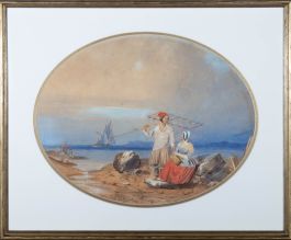 W. F. Shaw - 1837 Watercolour, The Shrimp Catcher And His Wife