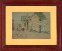 Oswald Garside RI (1879-1942) - Watercolour, Street Scene under Moonlight
