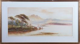 Thomas Mortimer - Early 20th Century Watercolour, Cattle on a Highland Loch