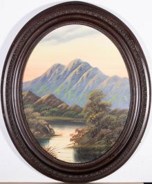 Early 20th Century Oil - Sunset over Mountains