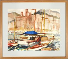Framed Mid 20th Century Watercolour - Sailing the South of France