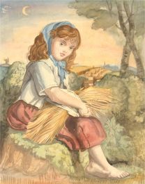Early 20th Century Watercolour - Young Girl With Wheat